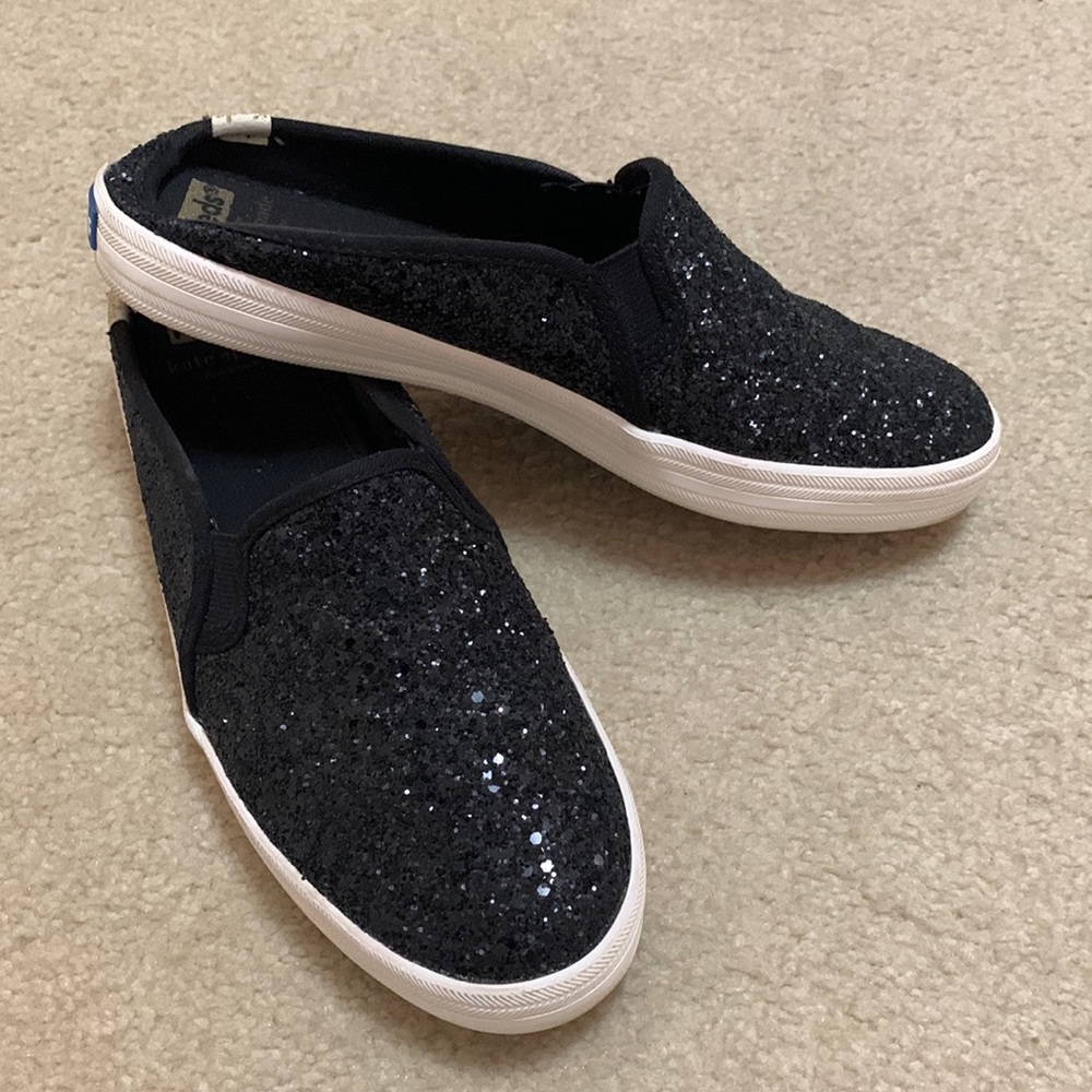 Cute Kate Spade KEDS black glitter sneaker mules. They are in great condition.